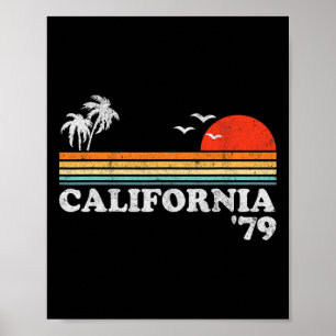 Vintage California Retro Sunset Beach Surfing 70's Poster