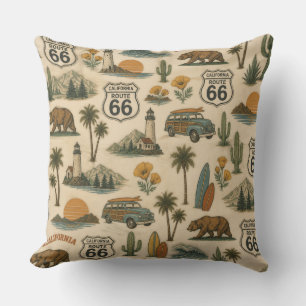 Vintage California Route 66 Coastal Decor Pillow