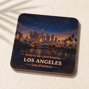 Vintage California Starry Twilight Skyline Square Paper Coaster
