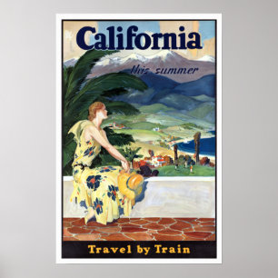 Vintage California Summer Travel by Train Poster