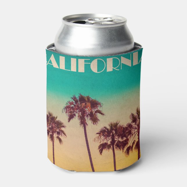 Vintage California Sunset Beach Can Cooler (Can Front)