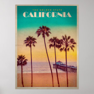 Vintage California Sunset Beach Poster