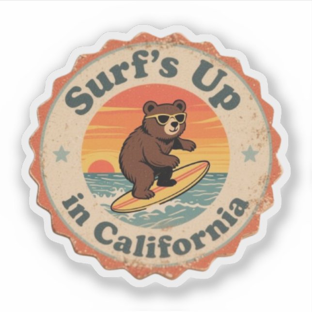 Vintage California Surf's Up Surfing Bear (Front)