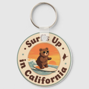 Vintage California Surf's Up Surfing Bear Key Ring