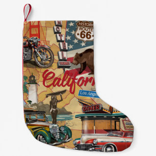 Vintage California: tourist attractions map. Small Christmas Stocking