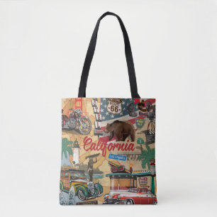 Vintage California: tourist attractions map. Tote Bag