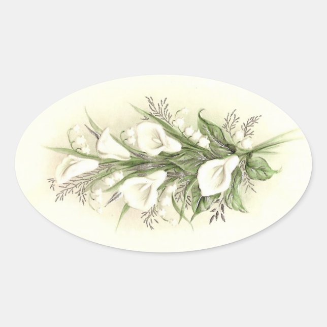 Vintage Calla Lilies Oval Sticker (Front)