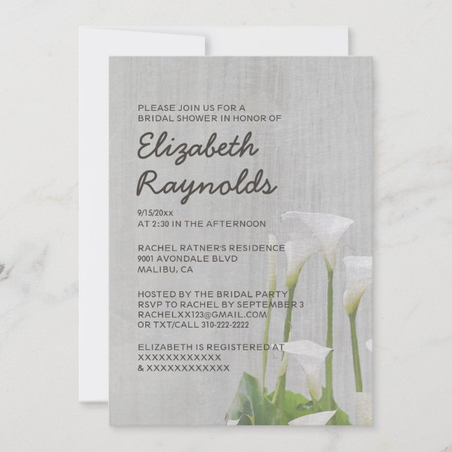 Vintage Calla Lillies Bridal Shower Invitations (Front)