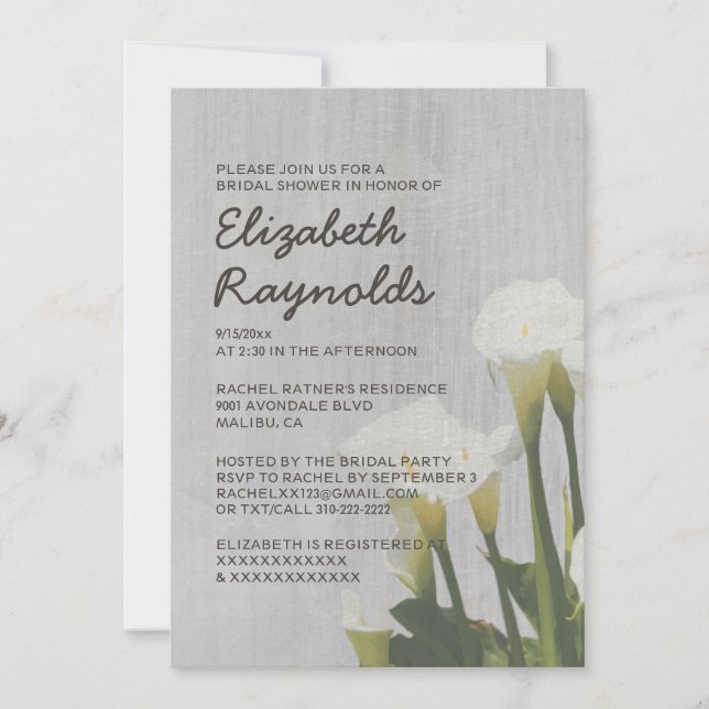 Vintage Calla Lily Bridal Shower Invitations (Front)