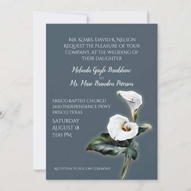 Vintage Calla Lily Wedding Invitation (Front)