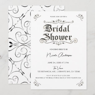 Vintage Calligraphy Black & White Bridal Shower Invitation
