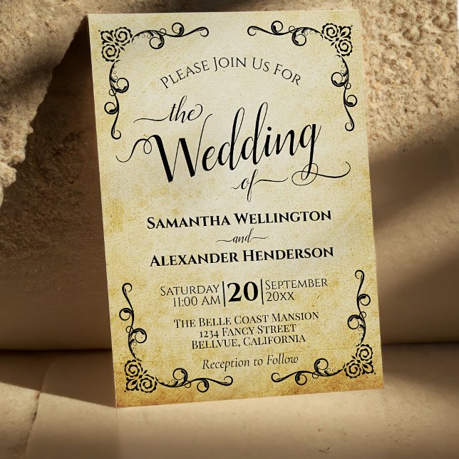 Vintage Calligraphy Faux Parchment Elegant Wedding Invitation (Creator Uploaded)