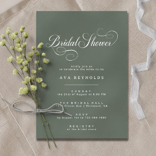 Vintage Calligraphy Forest Green Bridal Shower Invitation