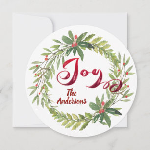 Vintage calligraphy joy botanical wreath  holiday 