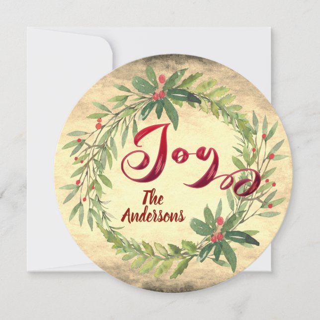 Vintage calligraphy joy botanical wreath  holiday  (Front)
