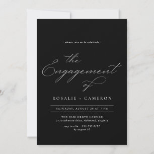 Vintage Calligraphy   Moody Black Engagement Party Invitation