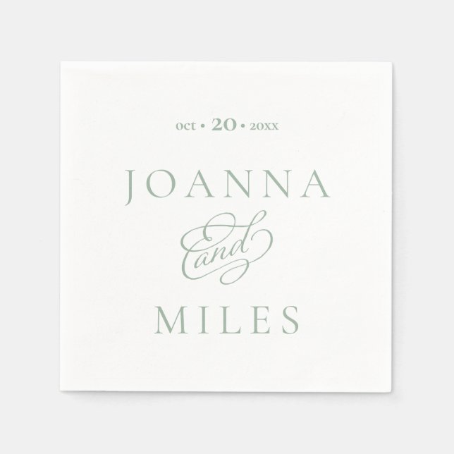 Vintage Calligraphy Sage Simple & Elegant Wedding  Napkin (Front)