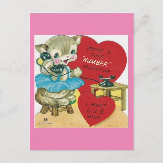Vintage Calling Kitty Valentine Holiday Postcard (Front)