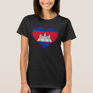 Vintage Cambodia Flag Heart For Cambodian T-Shirt
