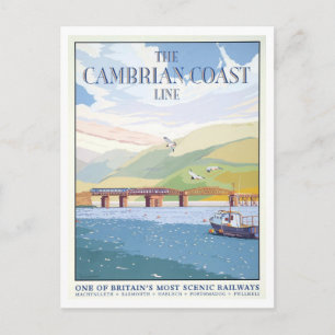 Vintage Cambrian Coast Train Travel Poster Postcard