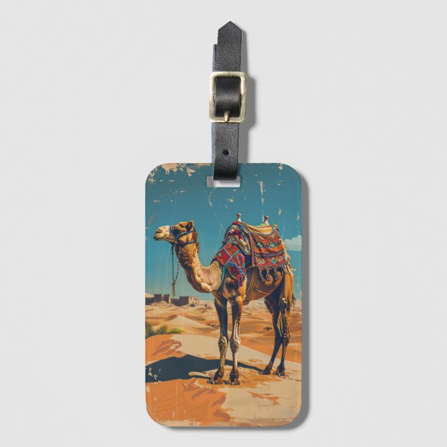 Vintage Camel Retro Desert Artwork Luggage Tag (Front Vertical)