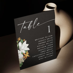 Vintage camellia. Black wedding seating chart Invitation