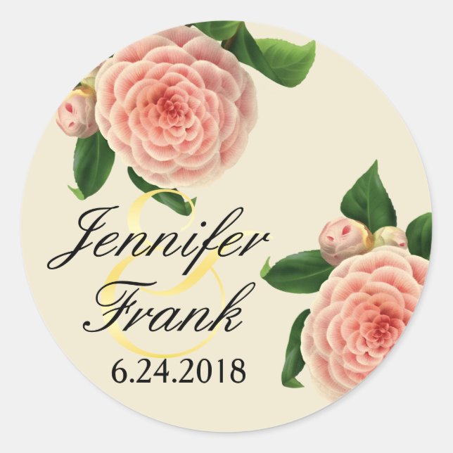 Vintage Camellia Botanical Classic Round Sticker (Front)