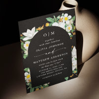 Vintage camellia. Floral black arch wedding QR