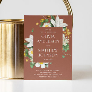 Vintage camellia. Floral terracotta wedding QR Invitation