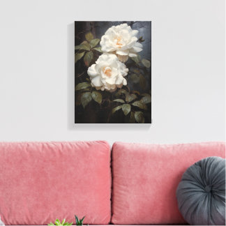 Vintage Camellia Flower Stretched Canvas Wall Art
