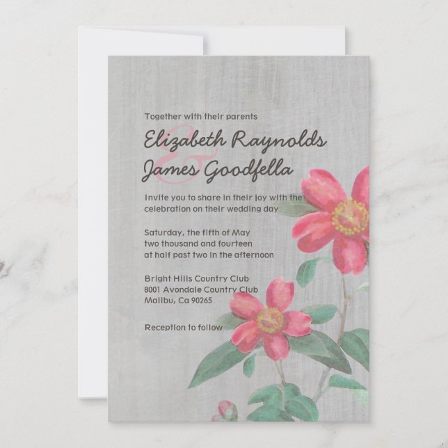 Vintage Camellia Wedding Invitations (Front)
