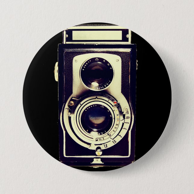 Vintage camera 7.5 cm round badge (Front)