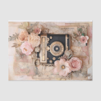 Vintage Camera and Pink Florals, Shabby Chic Tissue Paper
