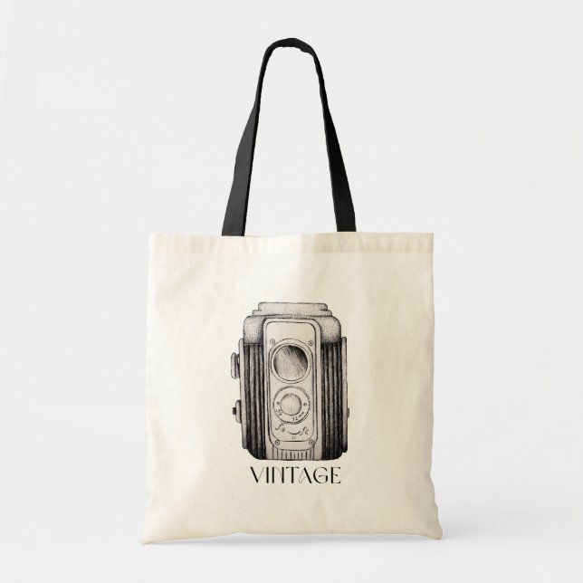 Vintage Camera Black Strap Tote Bag (Front)