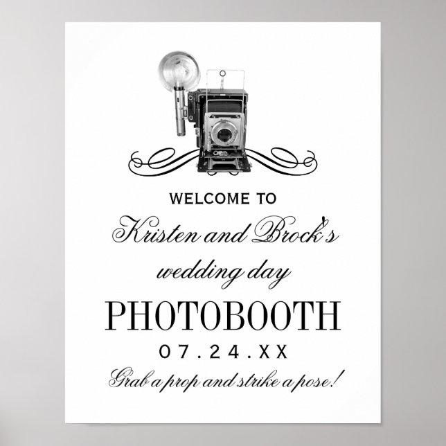 Vintage Camera Black Wedding Photobooth Sign (Front)