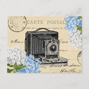Vintage Camera Blue Flower French Postcard