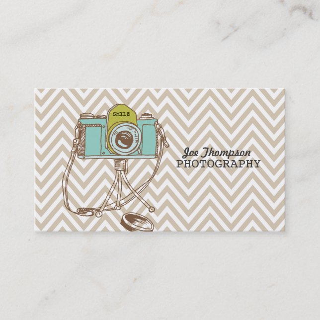 Vintage Camera Chevron Photographer Business Cards (Front)