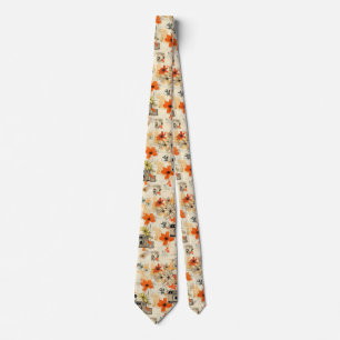Vintage Camera Floral Orange Mustard Ephemera Tie