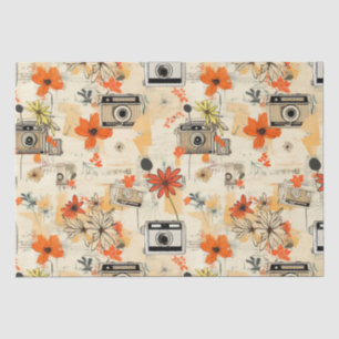 Vintage Camera Floral Orange Mustard Ephemera Tissue Paper
