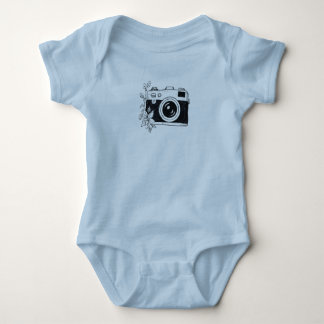 Vintage Camera – Floral Sketch Baby Bodysuit