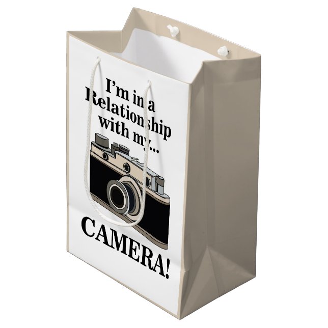 Vintage Camera Funny Photographer Birthday Medium Gift Bag (Front Angled)