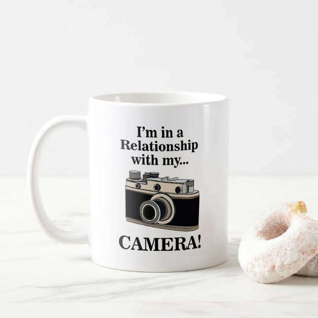 Vintage Camera Funny Photographer  Coffee Mug (With Donut)