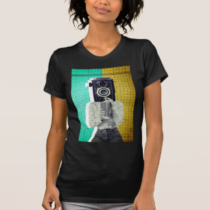 Vintage Camera Girl - Artistic Collage T-Shirt