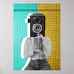 Vintage Camera Head Collage - Bold & Artistic Poster