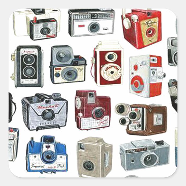 Vintage Camera Montage Square Sticker (Front)