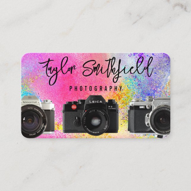 Vintage Camera Paint Splatter Photography Business Business Card (Front)
