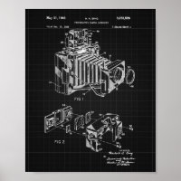 Vintage Camera Patent Poster Black Grid Background