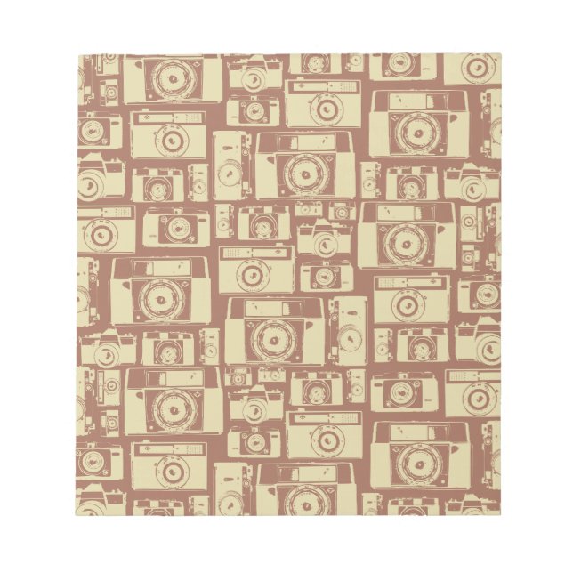 Vintage Camera Pattern in Brown Colours Notepad (Front)