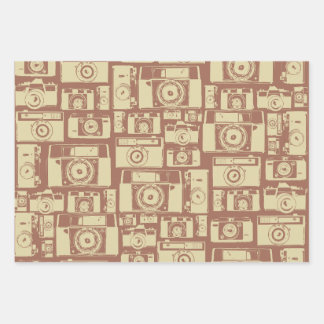 Vintage Camera Pattern in Brown Colours Wrapping Paper Sheet