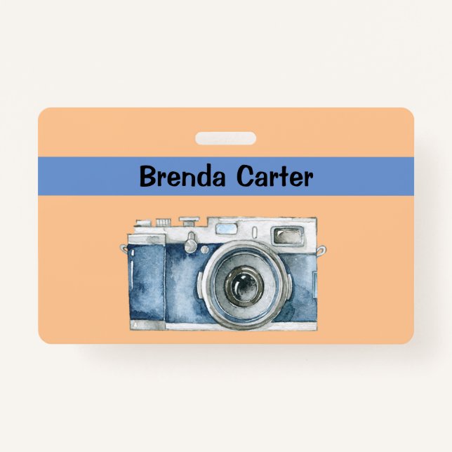 Vintage Camera Photographer with Name ID Badge (Front)